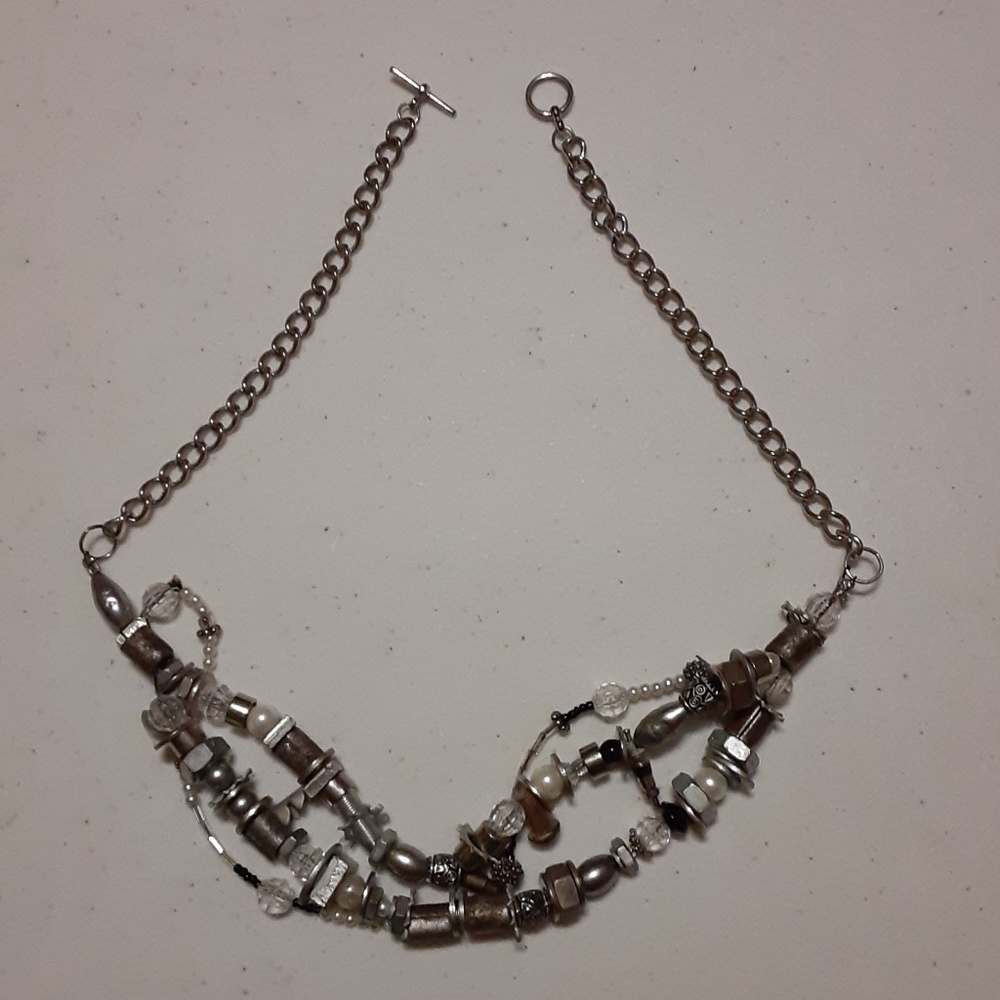 Contemporary Layered Metal & Beaded Necklace